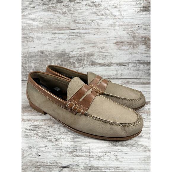 Men's G.H. Bass Weejuns Two-Tone Beige/Brown Leather Penny Loafers Sz 13D - Picture 1 of 12